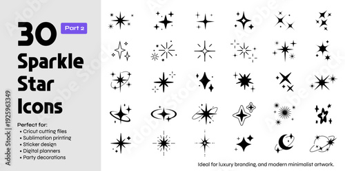 Sparkle Star Icons Black Silhouette Shiny Magical Collection
