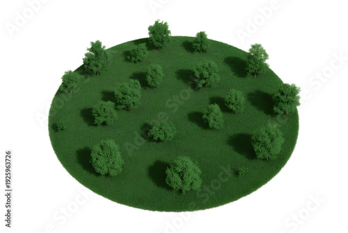 Serene green landscape with trees on grassy hill
