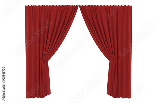 Luxurious red curtains elegantly draped and tied back