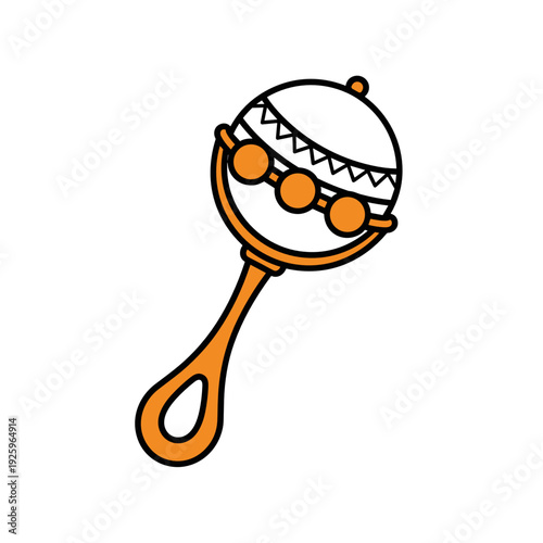 Baby rattle toy side view, minimal child vector isolated on white