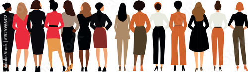 Diverse business people icon set, 13 individuals, standing in row