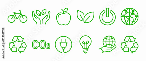 Eco friendly icons for sustainable living and green technology solutions