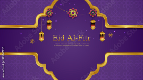 Eid al fitr background with gold and purple color for banner and template design
