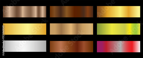 Collection of gold silver bronze and rose gold gradient texture background vector