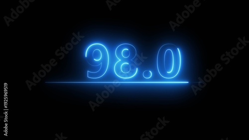 Neon number illustration. Neon counting text number on black background. Neon light frame number.