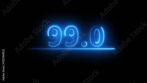 Neon number illustration. Neon counting text number on black background. Neon light frame number.
