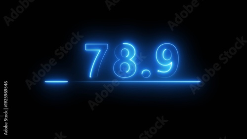 Neon number illustration. Neon counting text number on black background. Neon light frame number.