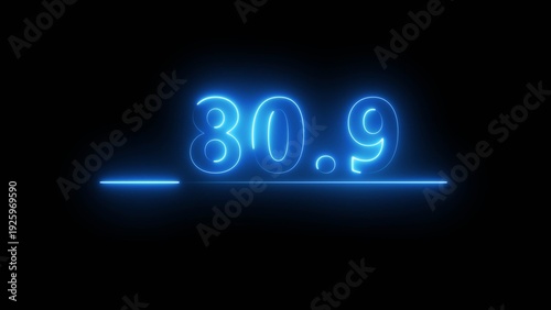 Neon number illustration. Neon counting text number on black background. Neon light frame number.