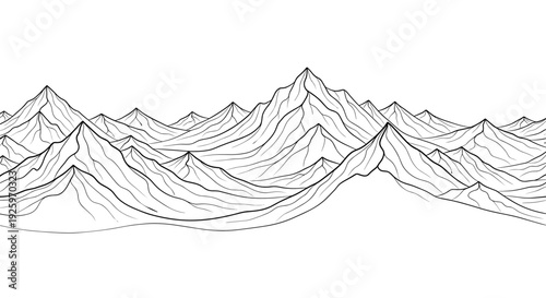Black and White Mountain Range Illustration.