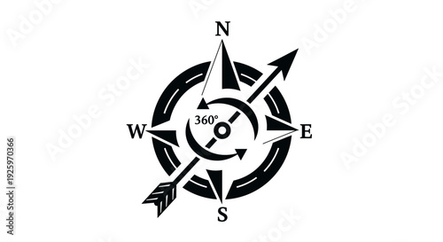 Black Compass with Cardinal Directions and Arrow.