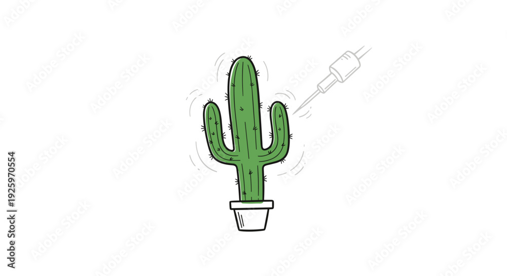 Fototapeta premium Cactus Plant in White Pot Illustration.
