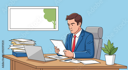 Businessman Working on Documents at Desk.