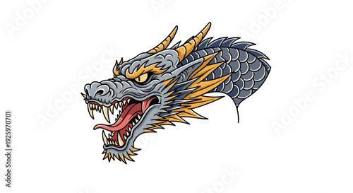 Dragon Head Illustration with Open Mouth 1.