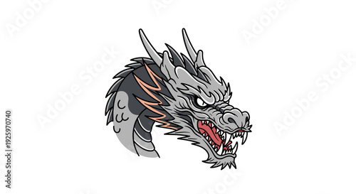 Dragon Head Illustration with Open Mouth.