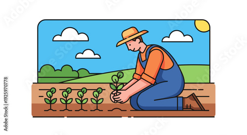 Farmer Planting Seedlings in the Field.