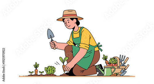 Gardener Planting Small Cacti and Succulents.