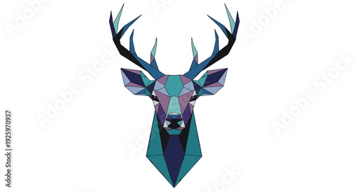 Geometric Deer Head with Antlers Illustration.