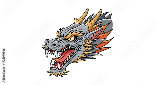 Gray Dragon Head with Open Mouth.