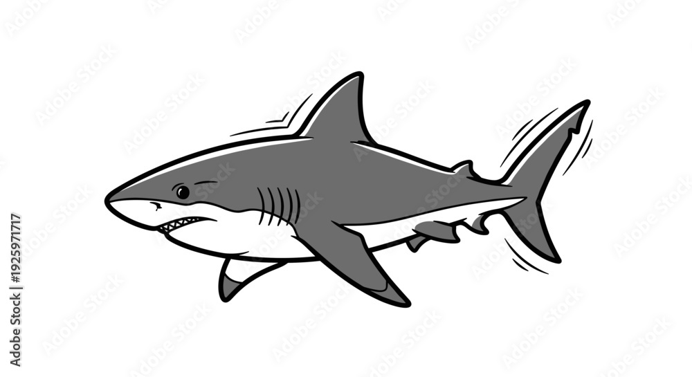 Obraz premium Simple Black and White Shark Illustration.