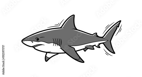 Simple Black and White Shark Illustration.