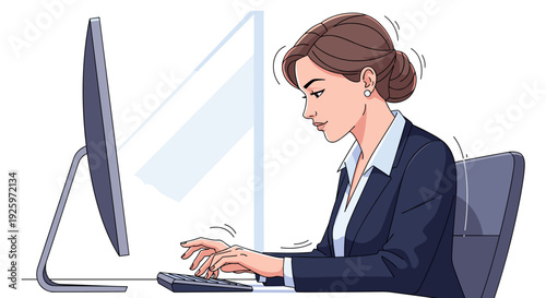 Woman Working on Computer in Office.