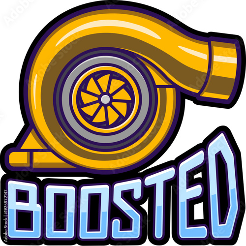 turbo boosted cartoon sticker illustration