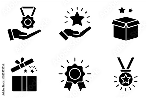 Gift and Reward Symbol Icon set, Collection Isolated on White