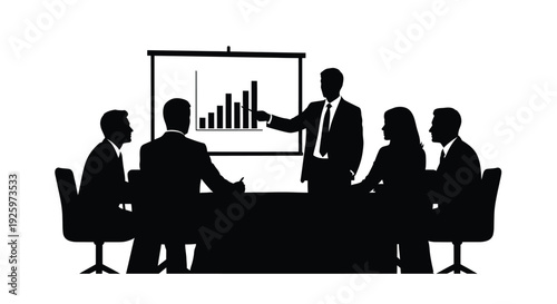 Corporate team in a productive meeting analyzing business growth presented on a projection screen