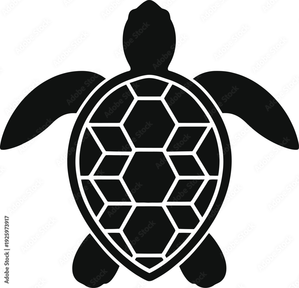 Obraz premium Simple sea turtle silhouette vector icon in black and white isolated on light background.