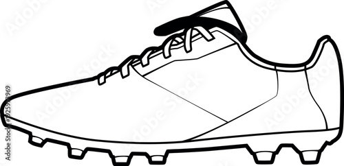 Vector outline of a classic soccer cleat from a side profile view. Black and white football boot line art with studs. Perfect for sports club logos, match posters, and coloring books.