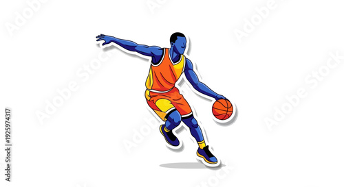 Dynamic Basketball Player Dribbling Ball - Athletic Action Illustration