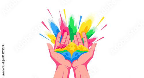 Vector illustration of hands holding colorful paint splashes in a fun and creative design