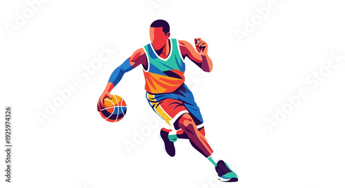 Dynamic Basketball Player Dribbling Ball - Modern Geometric Illustration