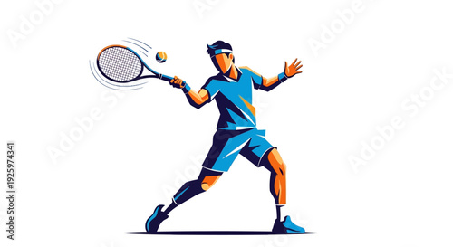 Dynamic Tennis Player Hitting Forehand Shot, Action Sport Illustration