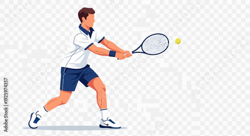 Male tennis player hitting a forehand shot on transparent background