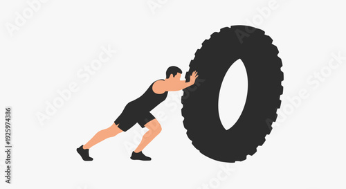 Man Pushing Large Tire for Fitness Training Workout