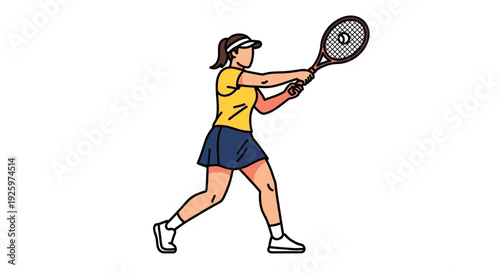 Woman playing tennis, hitting forehand shot, sports illustration