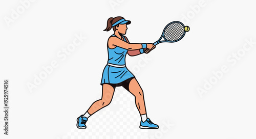 Woman playing tennis, hitting ball with racket, sport illustration