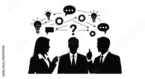 Business team collaborating on complex problem solving brainstorming innovative solutions for growth