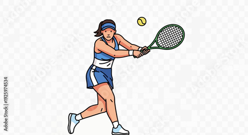 Woman Tennis Player Swinging Racquet at Ball, Sports Action Illustration