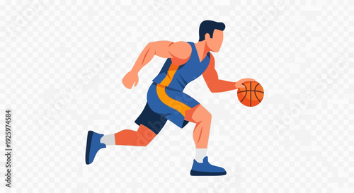 Basketball Player Dribbling Ball, Athletic Sports Action, Dynamic Movement