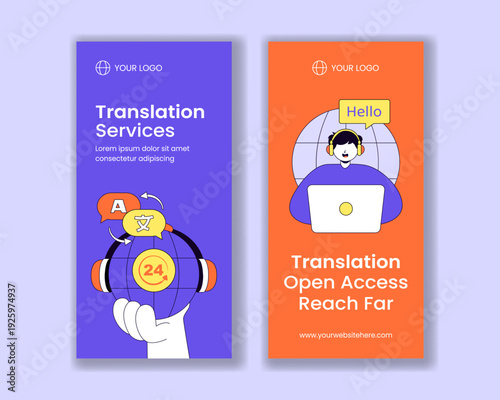 Vertical Banner Translation Service Flat Cartoon Hand Drawn Template Illustration