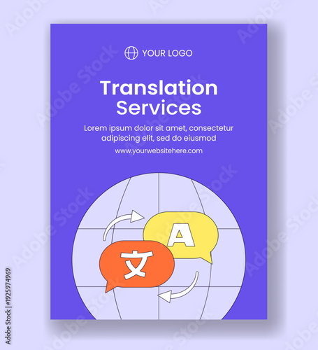 Vertical Poster Translation Service Flat Cartoon Hand Drawn Background Illustration