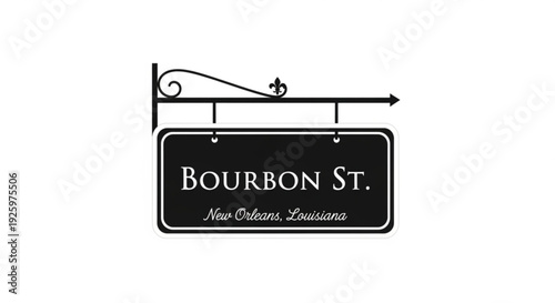Black and white bourbon street sign with white text on black background new orleans louisiana travel and tourism symbol