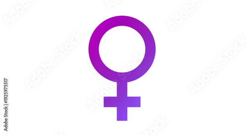Purple female symbol on white background representing womanhood and femininity with a vibrant gradient color