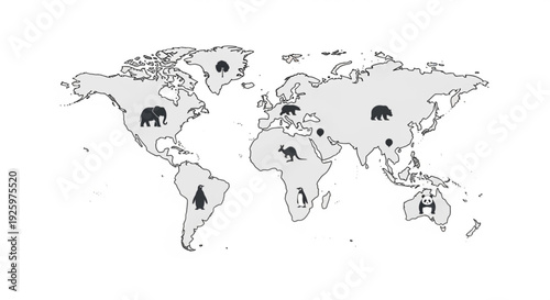 World map with elephant and tree icons on continents global conservation concept
