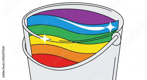 Colorful rainbow paint bucket with shiny waves and sparkles creative art supply