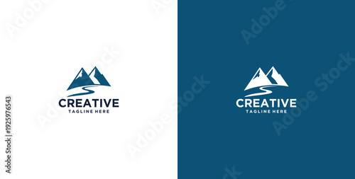 mountain and river logo design