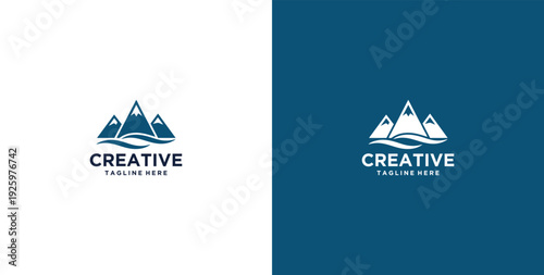 mountain and river logo design