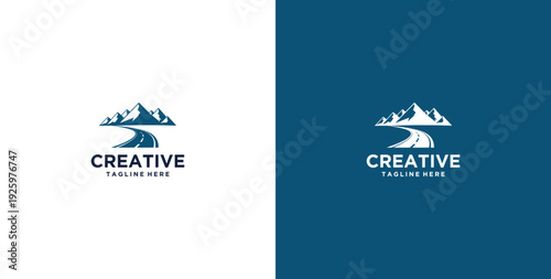 mountain and river logo design